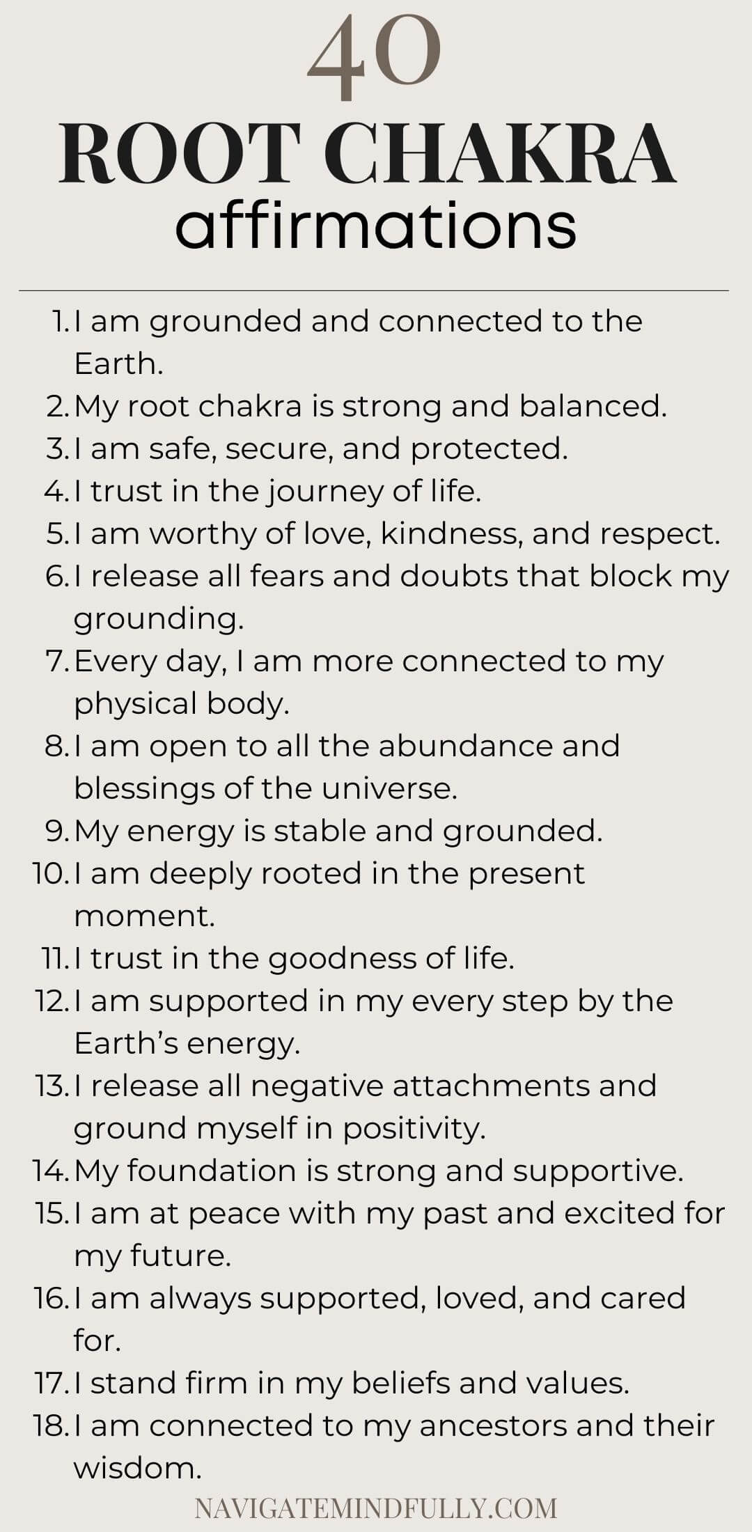 40 Root Chakra Affirmations for Stability and Grounding