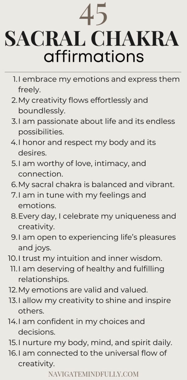 45 Sacral Chakra Affirmations for Creativity and Intimacy